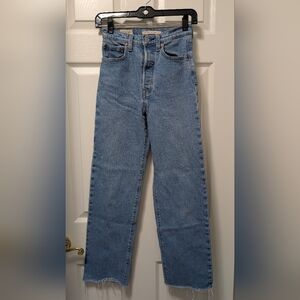 LEVI'S Ribcage Straight Ankle High Rise Jeans Size 24 X 29 Raw Hem